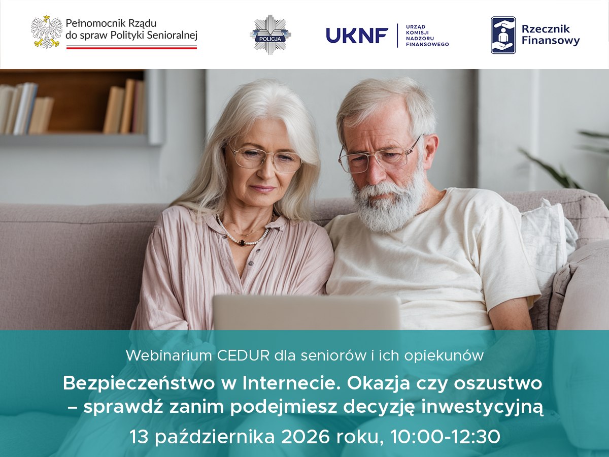 Urząd KNF Grafika webinarium CEDUR dla seniorów i ich opiekunów 13 października 2026 roku